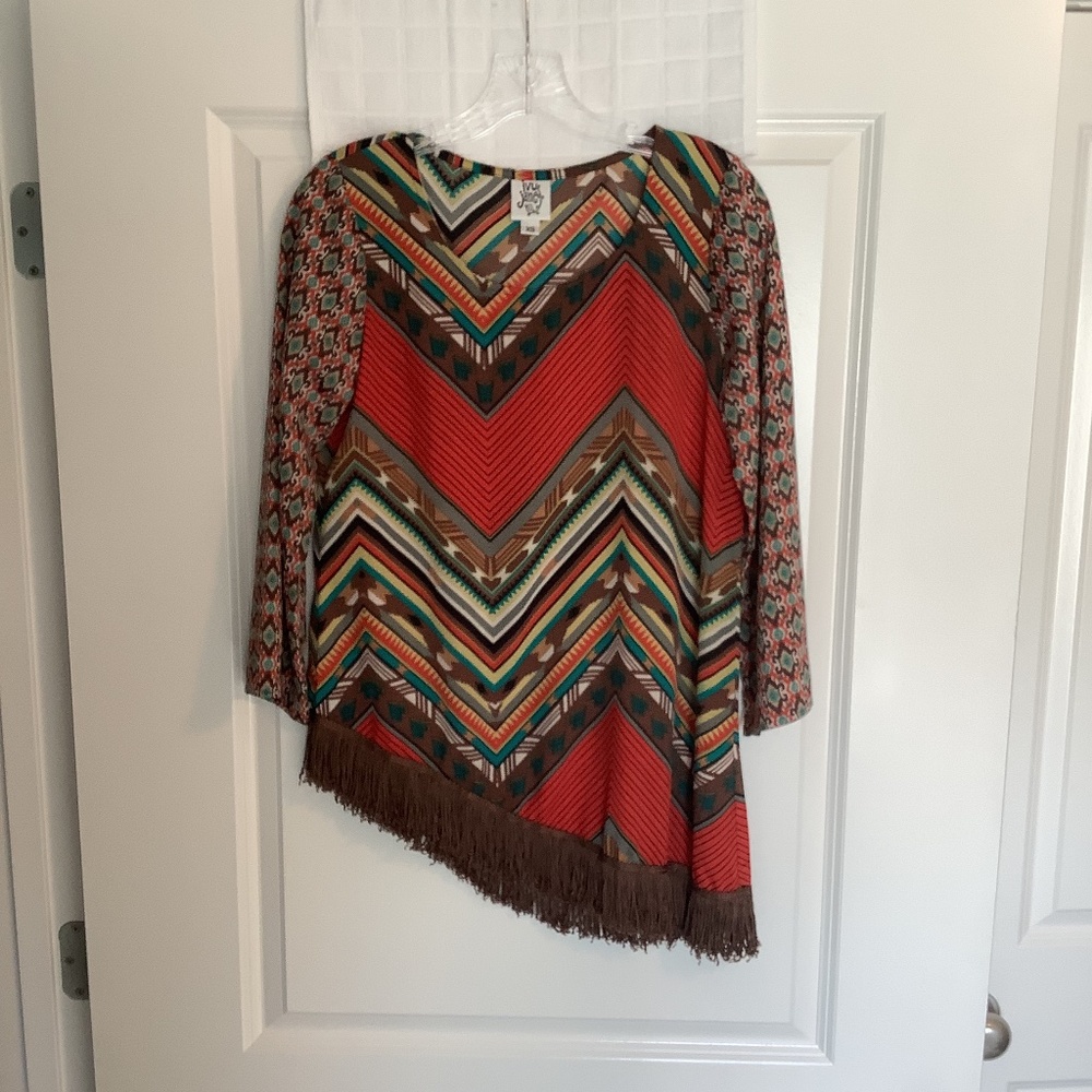 Ivy Jane Ladies Top Brown/Tan/Orange/Teal Green Size XS